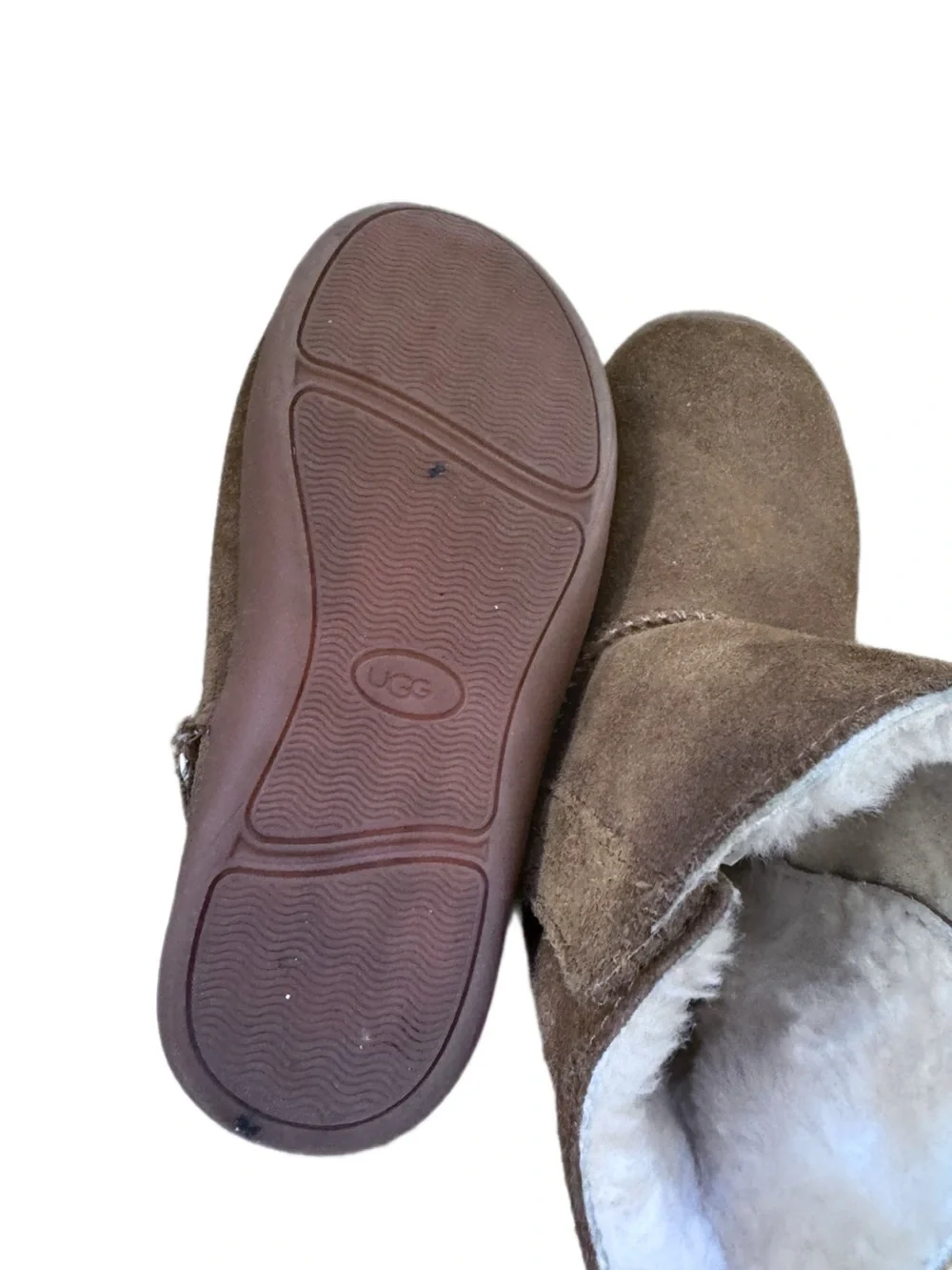 UGG Kids Chocolate Brown Sheepskin Boots with White Plush Lining